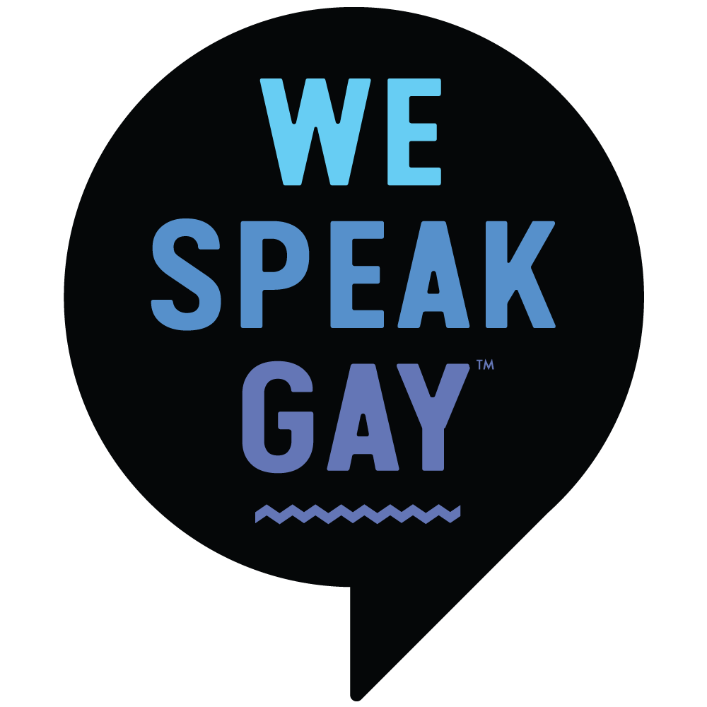 Logo jossa lukee We Speak Gay.